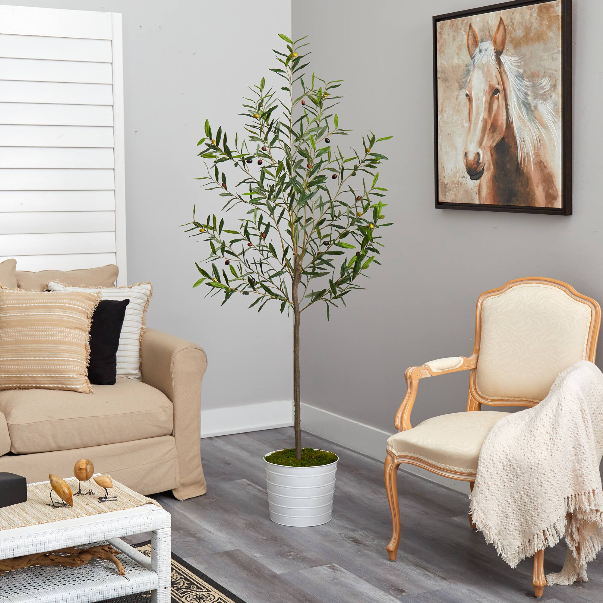 6ft. Olive Artificial Tree in White Tin Planter
